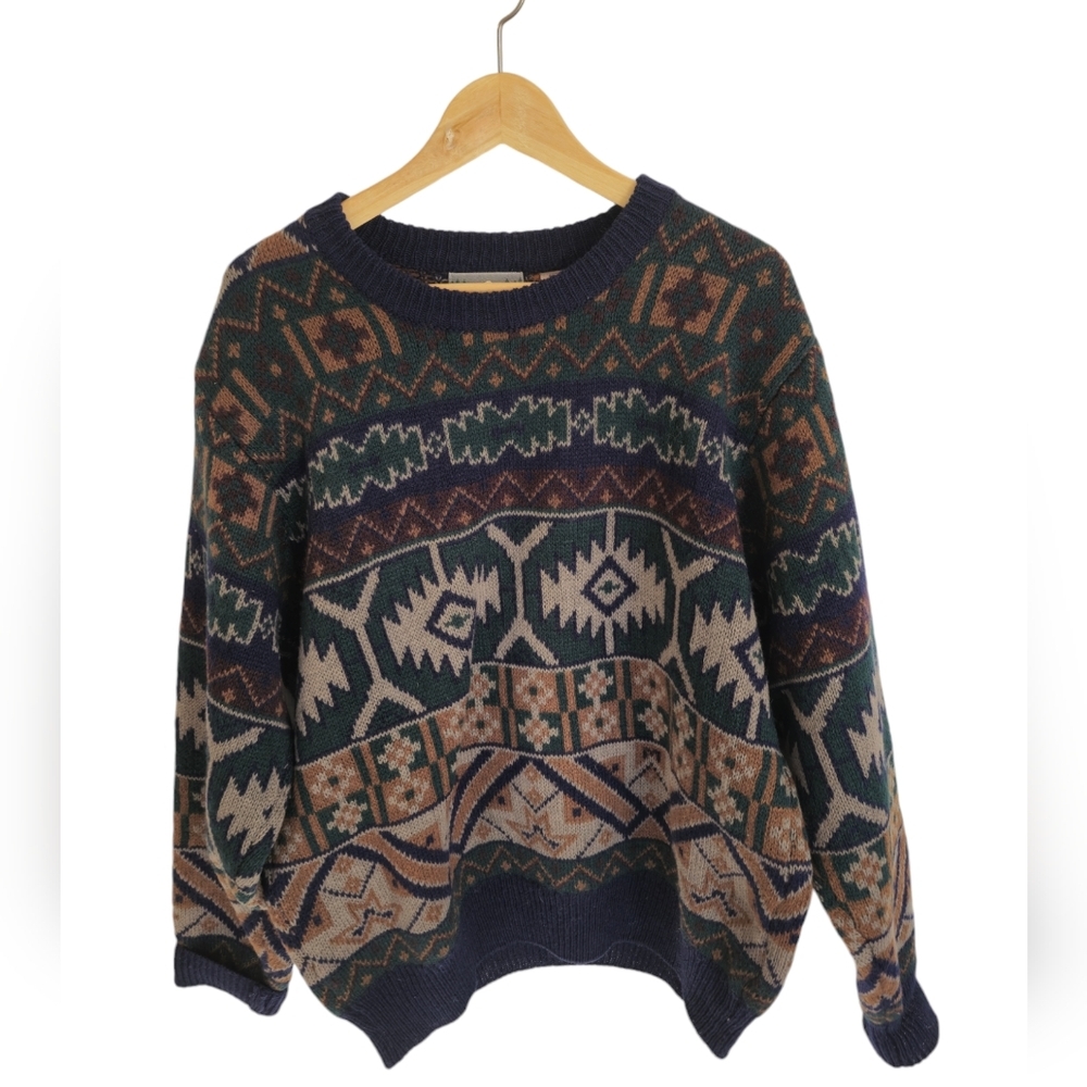 Eastern Mountain Sports Vintage Faire Isle Nordic 100% Wool Sweater SZ Large